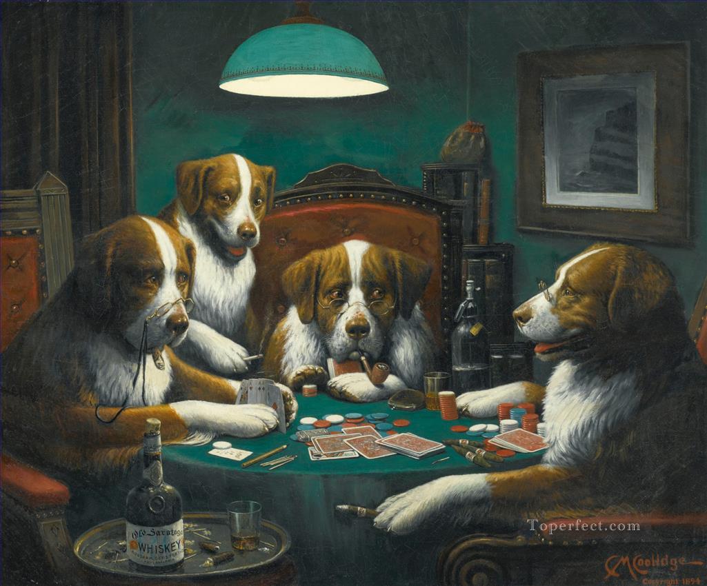 Dogs Playing Poker Game Cassius Marcellus Coolidge Oil Paintings